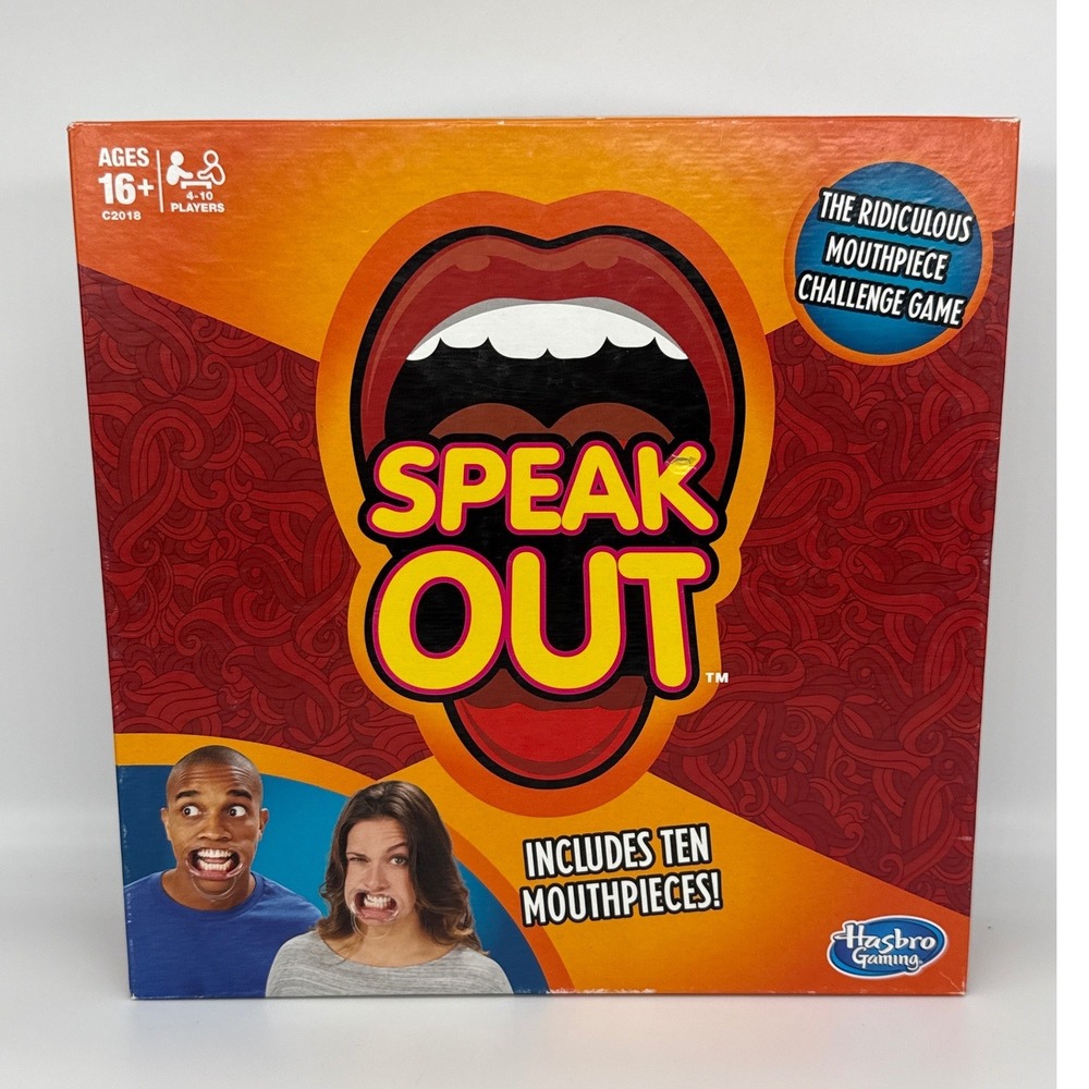 Hasbro Speak Out Mouthpiece Challenge Game 10 Mouthpieces 200 Cards Ages 16+